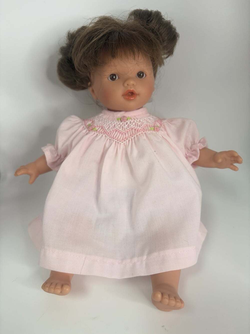 Rosalina Doll Pink Dress 10” Bella Brunette Brown Eyes Embroidered Dress